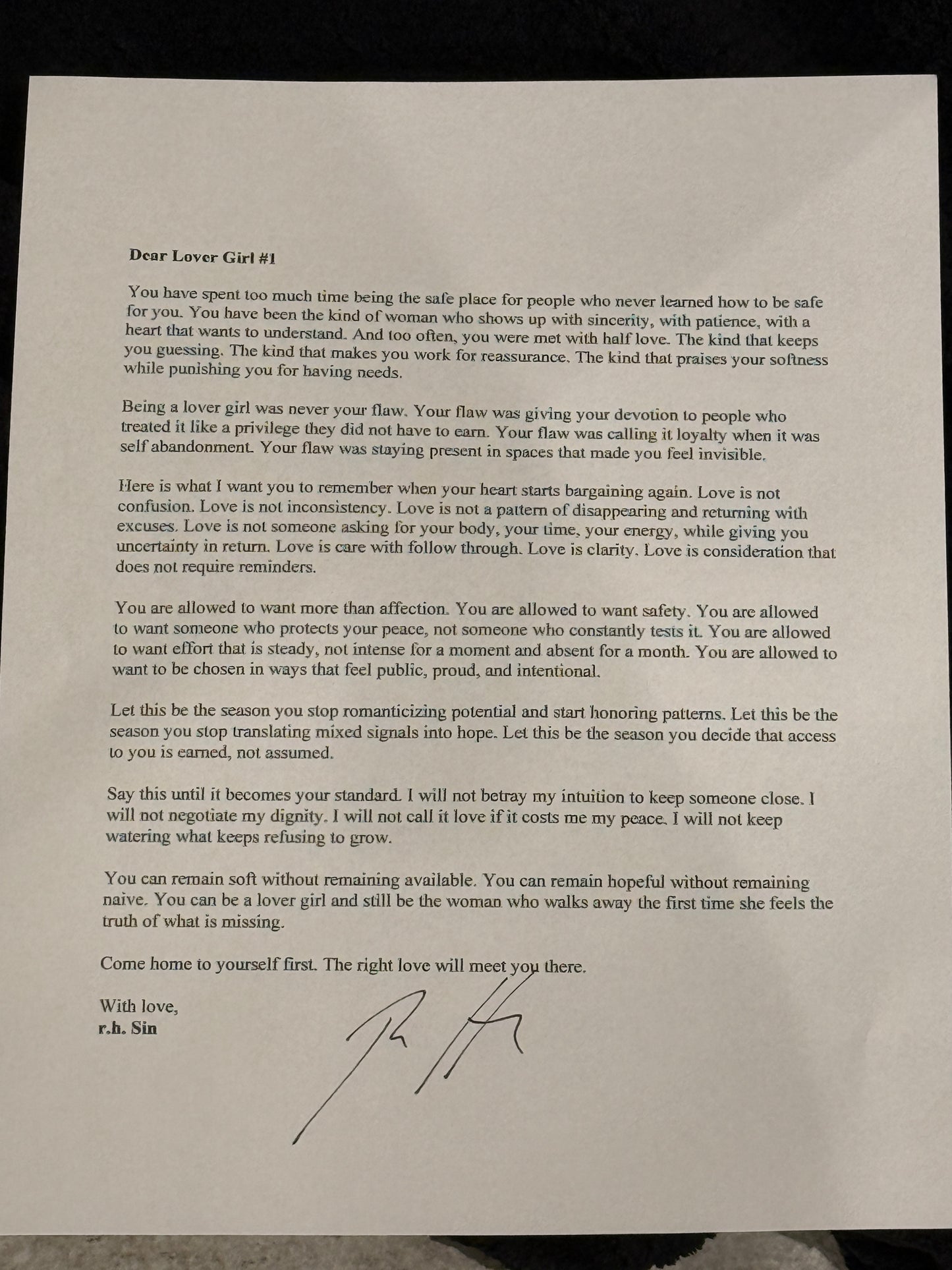 SIGNED - DEAR LOVER GIRL #1 LETTER/POEM